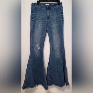 Home Folk Distressed Flare Bell Bottom Jeans Boho Festival Retro Size 12